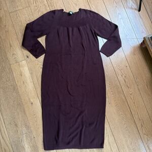 Peruvian Connection Dark Burgundy Sweater Dress SZ L Cotton Cozy Midi